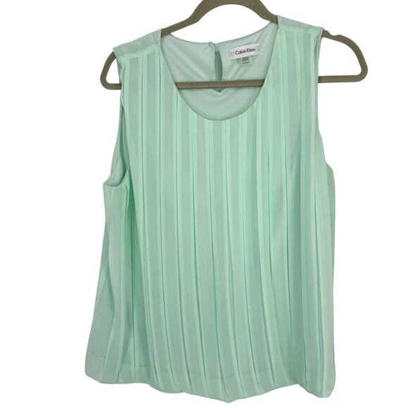 Calvin Klein Pleated Sleeveless Chiffon Top women Size XL Mint Green - Picture 8 of 8
